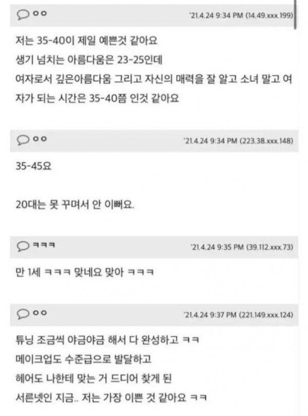 여자가 가장 예쁜 나이