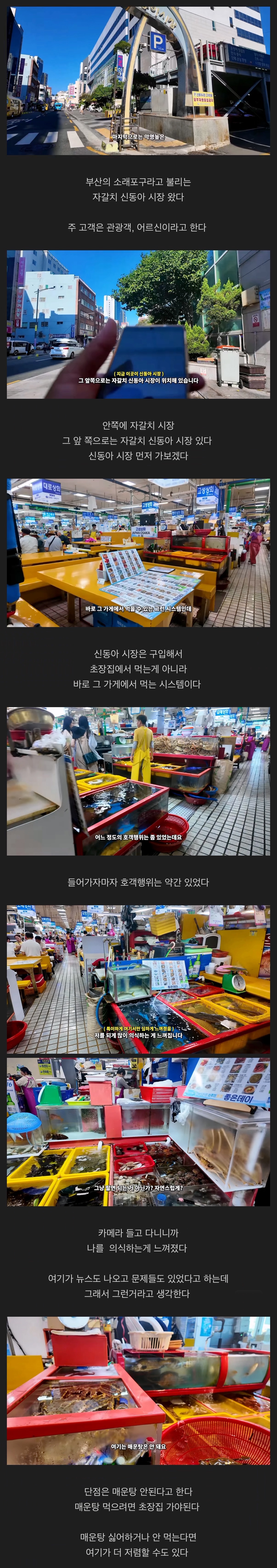 부산 자갈치시장에서 유튜버가 겪은 황당한 일들