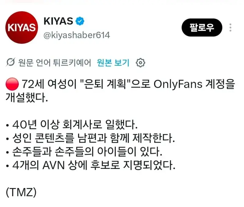 회계사 은퇴 후 온리팬스 개설한 여자