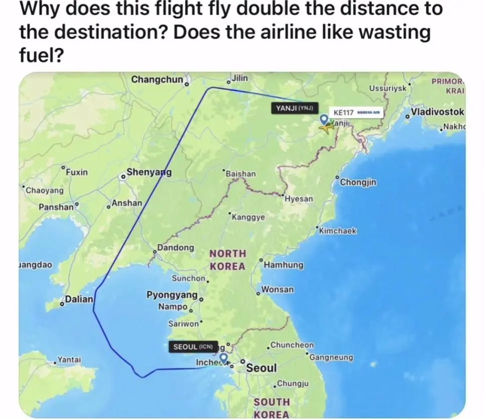 항공기 경로가 이해안간다는 외국인