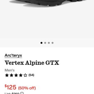 아크테릭스 Vertex Alpine GTX $125