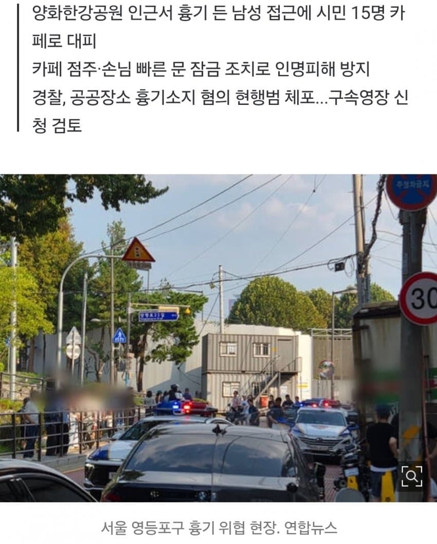 한강공원서 흉기 든 40대 난동…카페 점주 대처로 피해 막아 (2)
