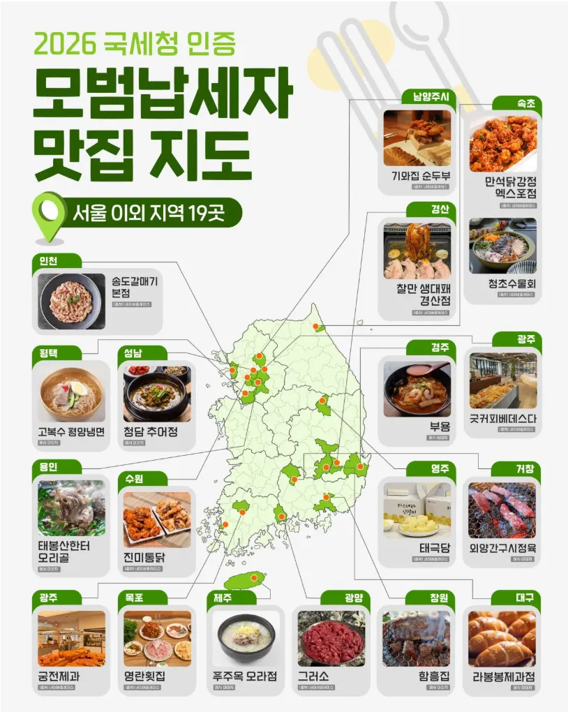 2026년 국세청이 인증한 모범납세자 맛집지도