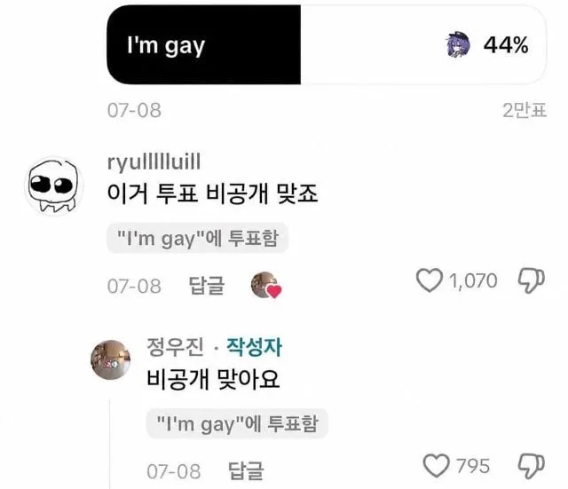 이거 투표 비공개 맞죠