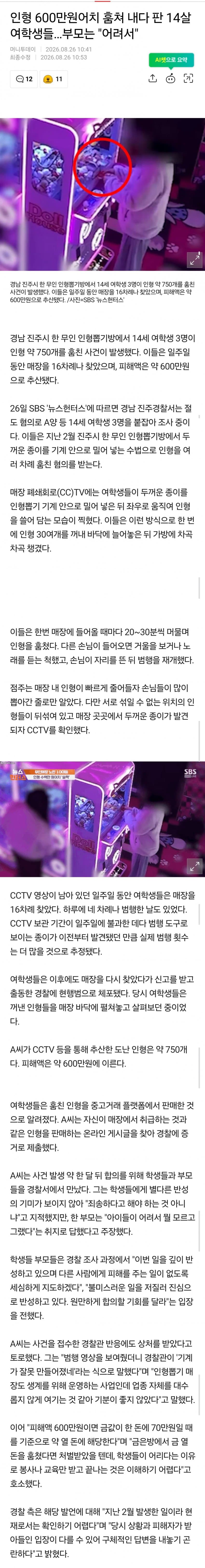 인형 600만원어치 훔쳐 내다 판 14살 여학생들…부모는 "어려서"