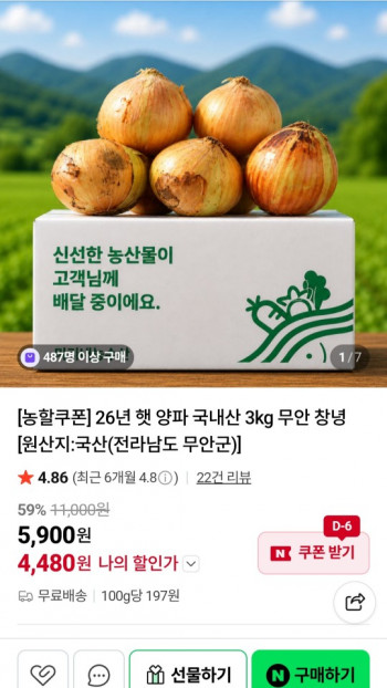 [네이버] 26년 햇 양파 5kg
