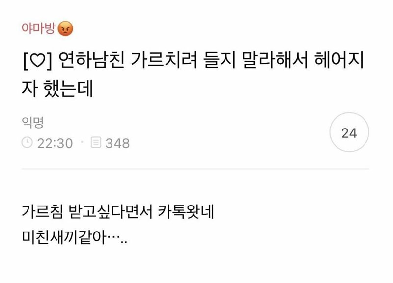 연하남친 가르치려 들지말래서 헤어졌는데