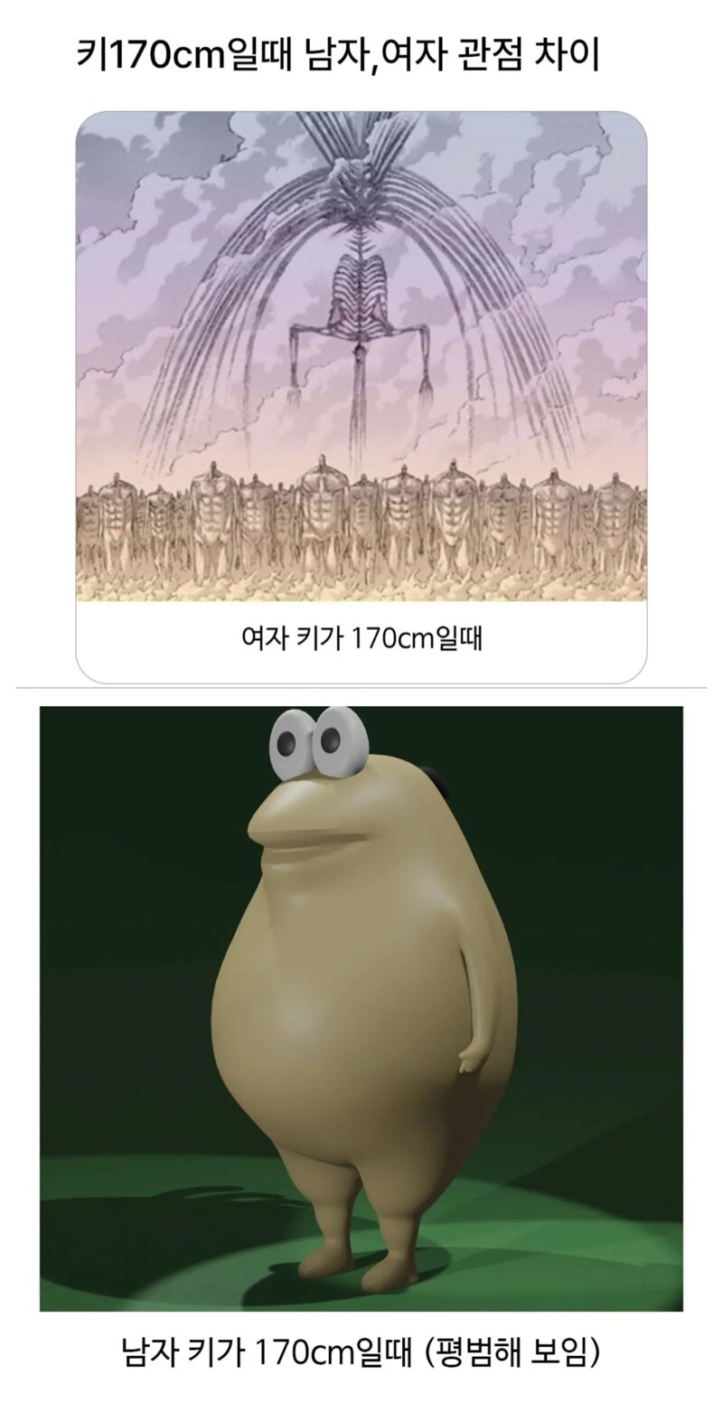 키 170cm일때 남자, 여자 차이