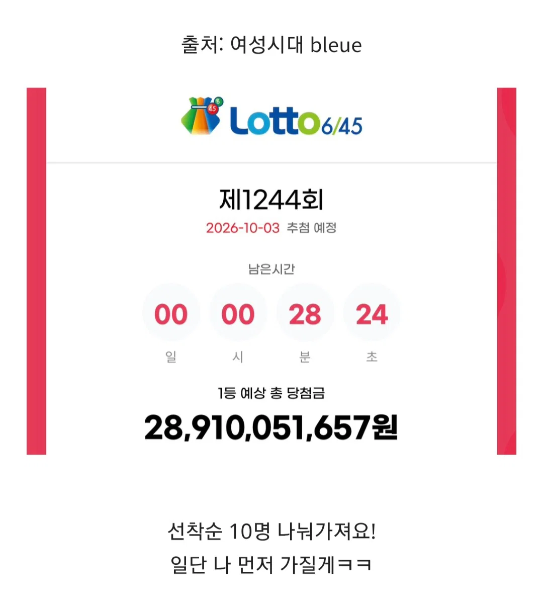 오늘 로또 1등 예상 금액: 289억