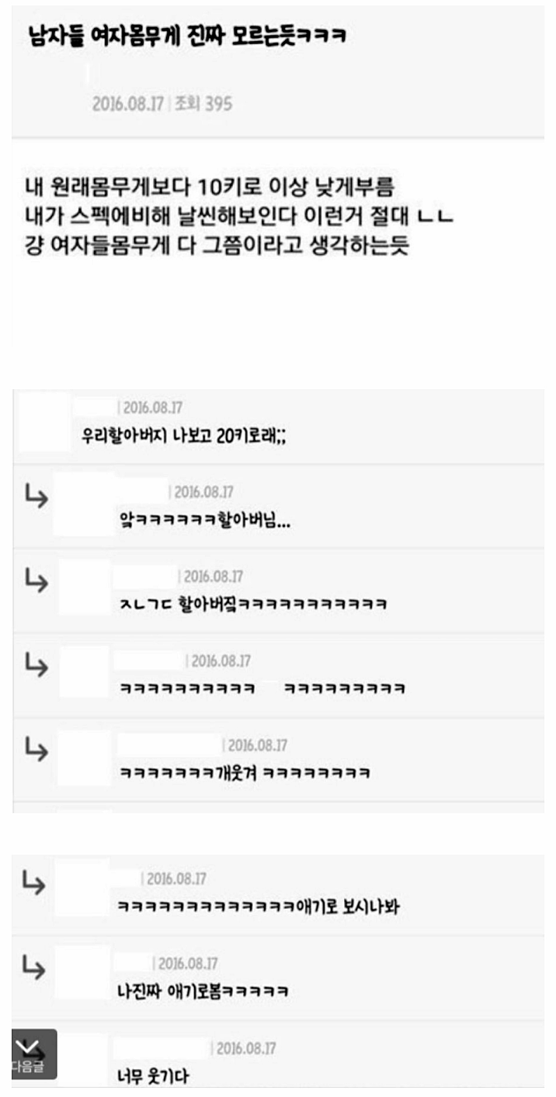 남자들이 여자 몸무게를 진짜 여자들은 모른다 생각함