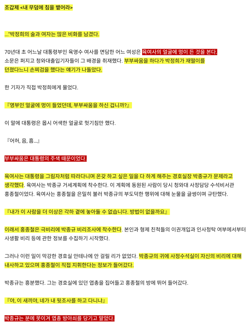 육영수 여사에게 재떨이 던지고 멍들게 한 박정희를 애처가로 세탁하려는 펨코 (2)