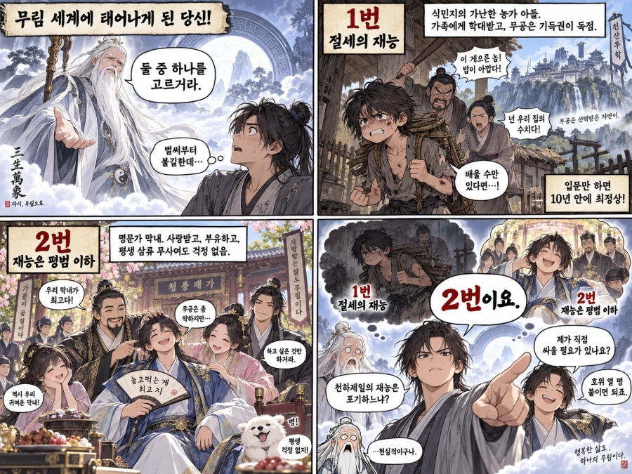절세의 재능+빈곤 VS 최악의 둔재+부자