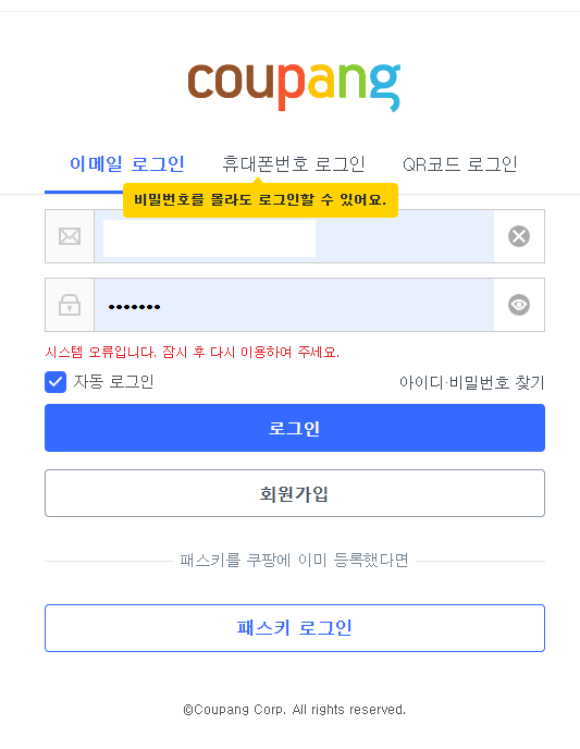 실시간 쿠팡 서버 터짐