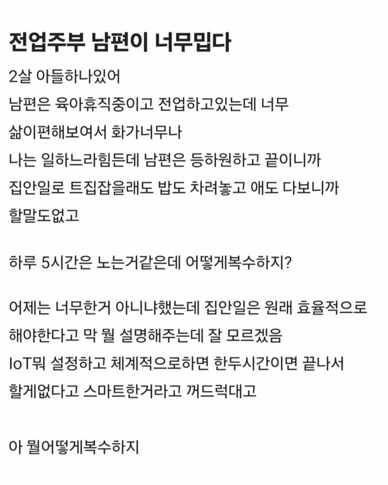 전업주부 남편이 너무 밉다.