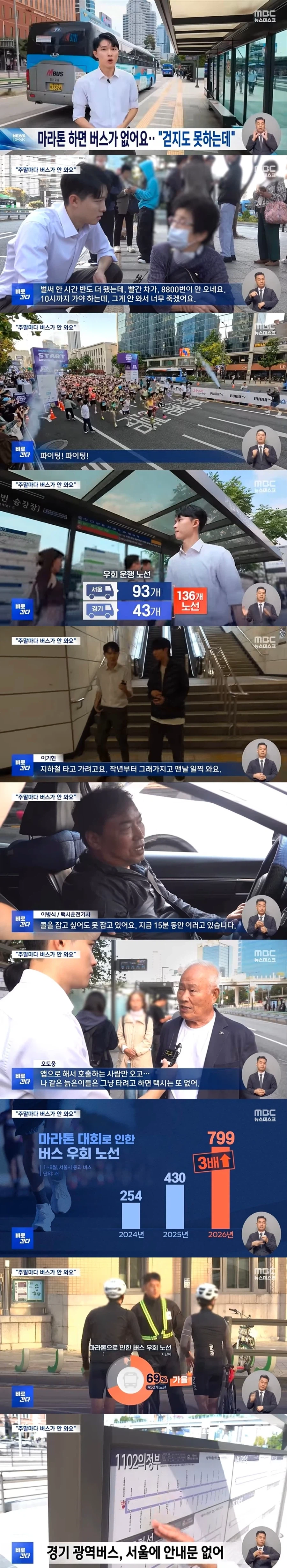 "한 시간 반째 버스가 안 와요"‥마라톤하면 버스가 안 온다