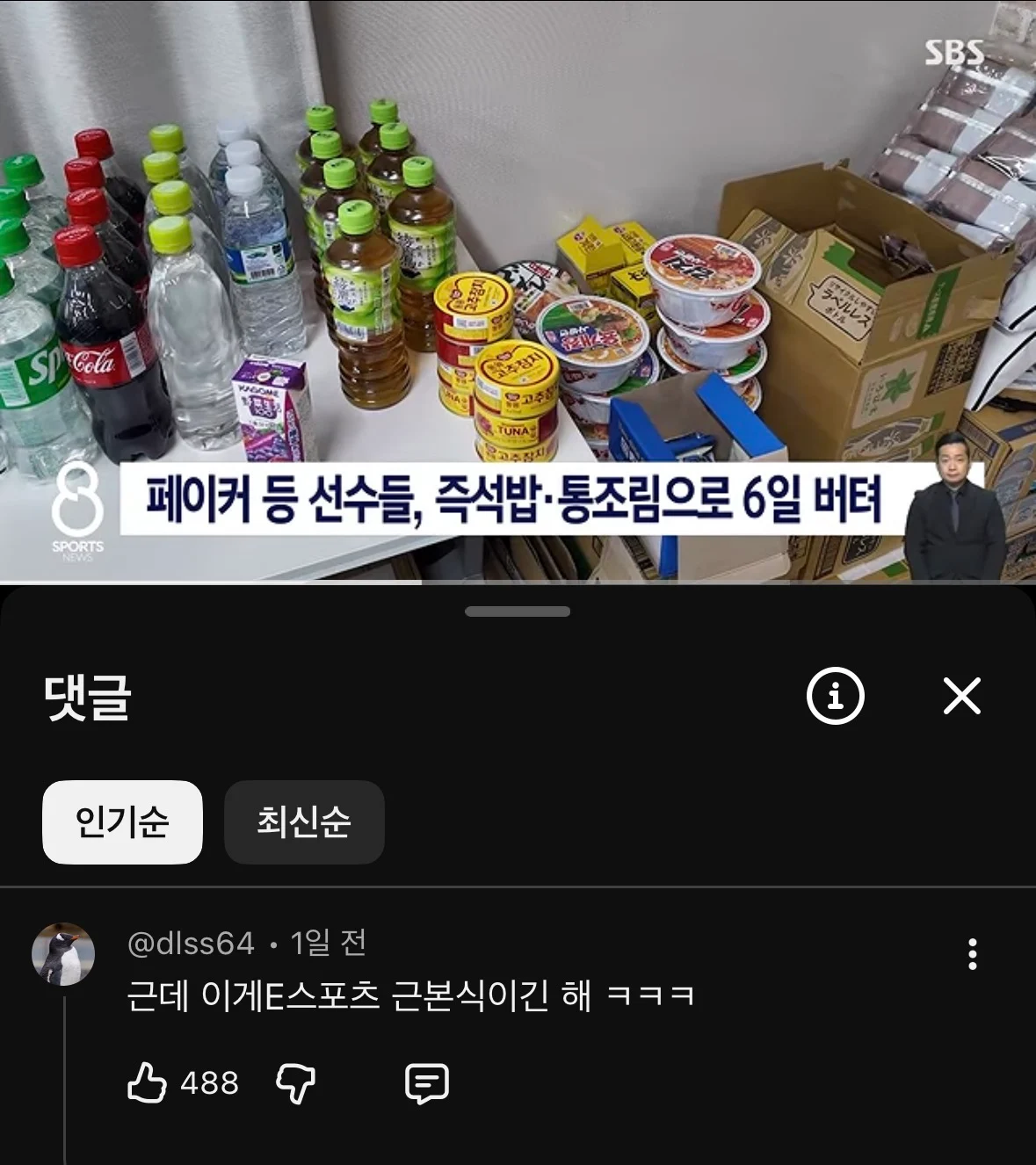 편의점 음식으로 생활했다는 롤 국대 댓글