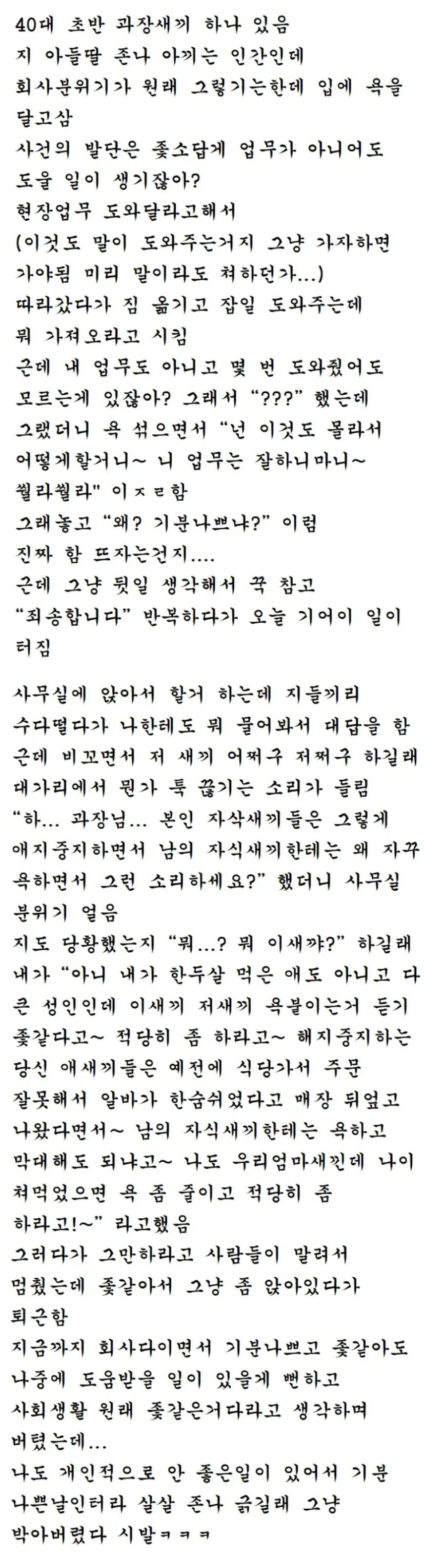 40대 초반 과장이랑 싸운 썰
