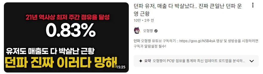 "오랜만에 던파 근황이나 유튜브로 봐야겠다"