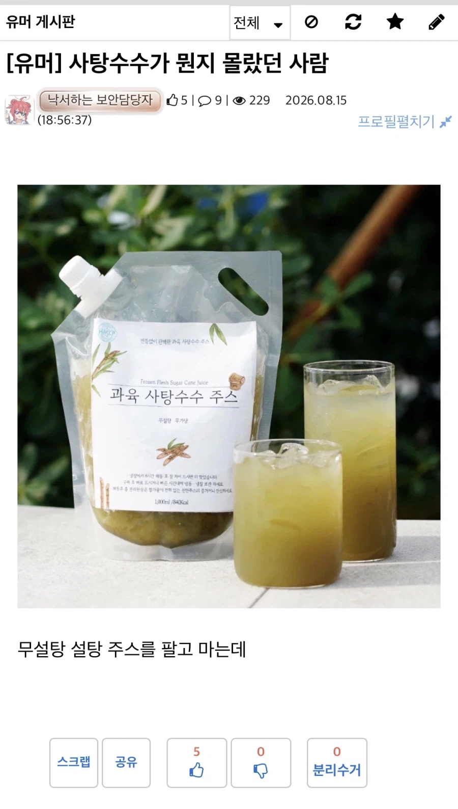 무설탕 설탕 주스