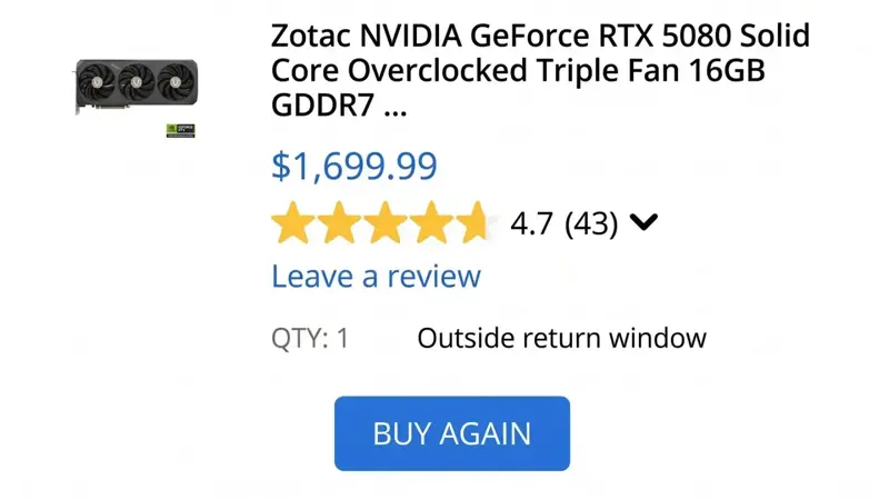 미국 월마트 Rtx 5080 최대 800달러 인상
