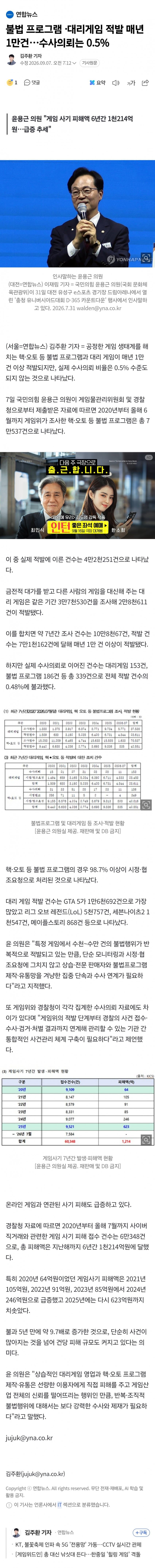 불법 프로그램 ·대리게임 적발 매년 1만건…