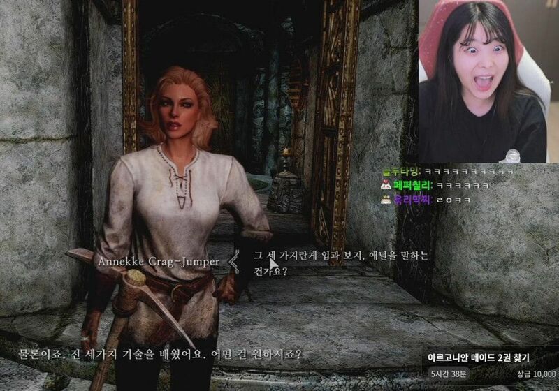 ???: ㅎㅎ 안녕하세요! 오늘은 시청자가 보내준 스카이림 모드팩을 플레이하겠습니다