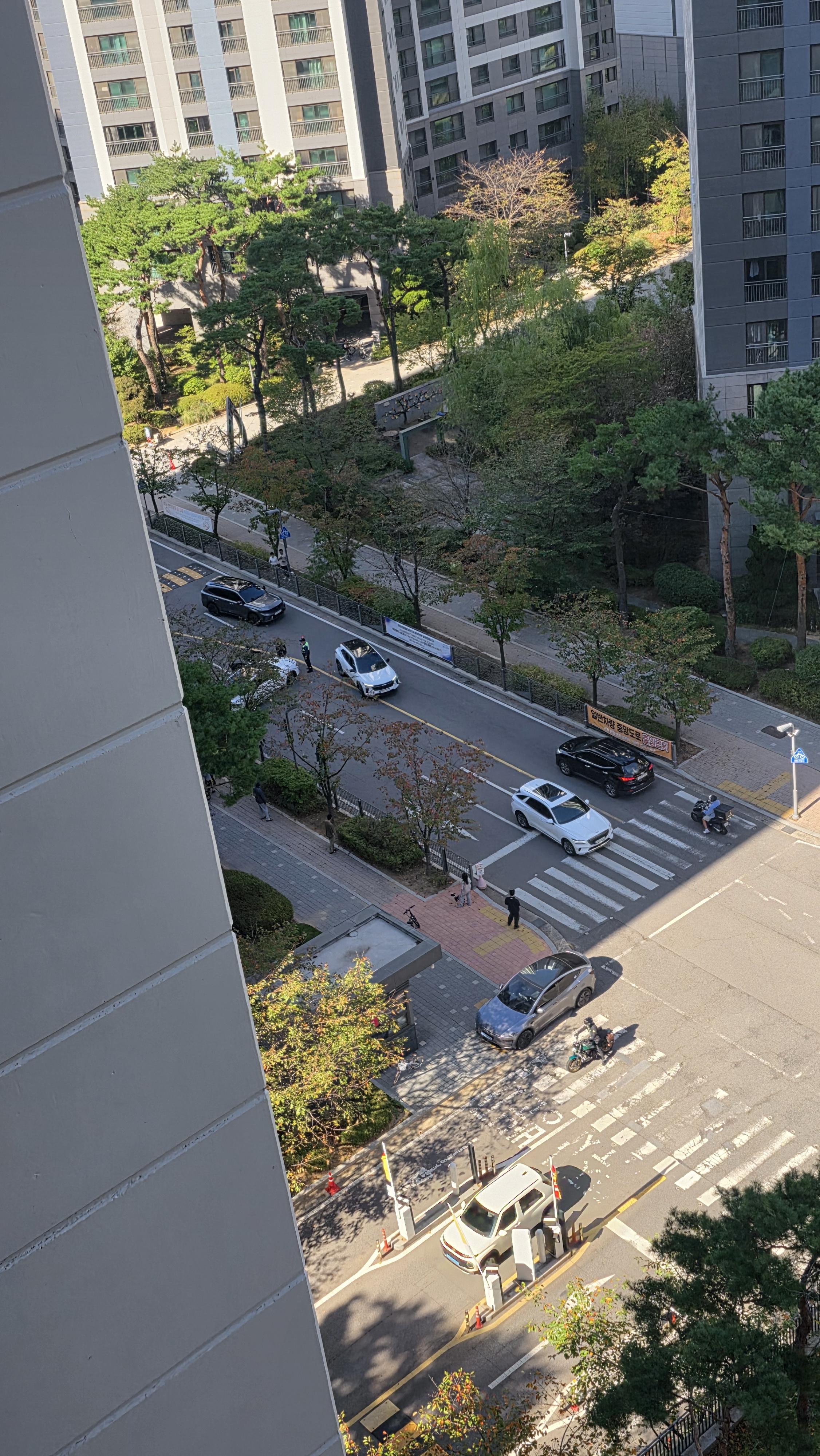 오 아파트 진입로에서 싸운다